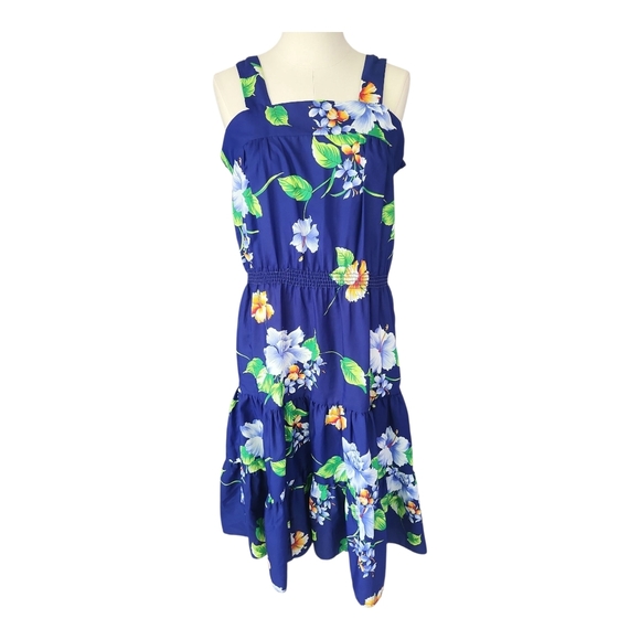 Sweetheart Hawaii Blue Floral Sundress – Size Medium, Tropical Tiered Sleeveless - Picture 1 of 9